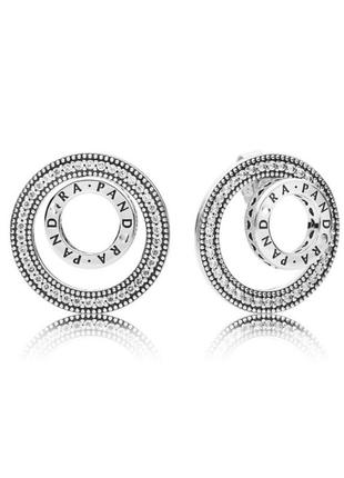 Оригінальні срібні сережки пандора 297446cz 100% оригінальні сережки круглі пусети-трансформери круг каміння нові з биркою срібло проба 925 ale8 фото