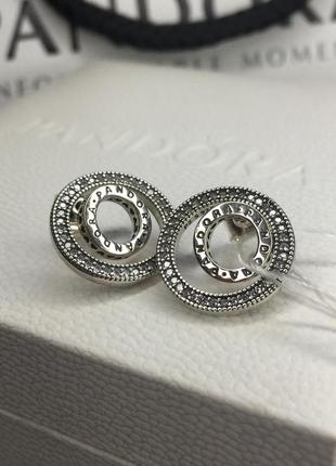 Оригінальні срібні сережки пандора 297446cz 100% оригінальні сережки круглі пусети-трансформери круг каміння нові з биркою срібло проба 925 ale3 фото