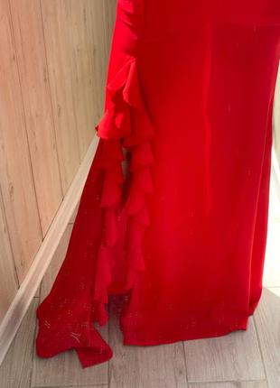 Шикарное вечернее красное платье бандо с разрезом 1+1=32 фото