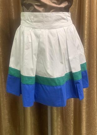 Летняя легкая хлопковая пышная юбка с тонким синим пояском atmosphere размер 101 фото