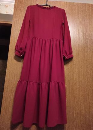 Платье женское с воланами бордо-миди7 фото
