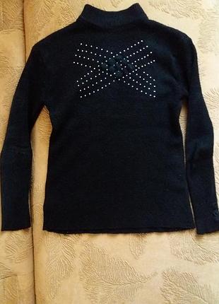 Чорна стильна кофта жіноча водолазка срібними стразами