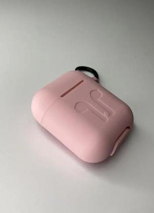 Чохол для airpods 1 / 2 з карабіном щільний силіконовий чохол для навушників рожевий2 фото