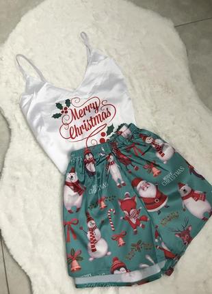Жіноча шовкова піжама новорічна - женская шелковая пижама1 фото