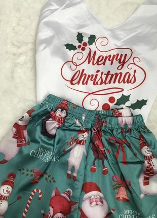 Жіноча шовкова піжама новорічна - женская шелковая пижама4 фото