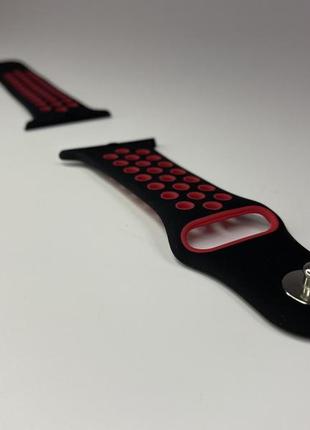 Ремешок для apple watch 38mm/40mm в стиле nike sport band силиконовый браслет черный с красным1 фото