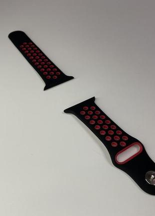 Ремешок для apple watch 38mm/40mm в стиле nike sport band силиконовый браслет черный с красным2 фото