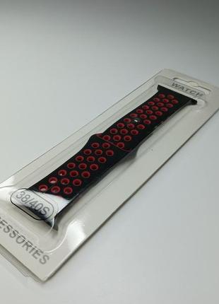 Ремешок для apple watch 38mm/40mm в стиле nike sport band силиконовый браслет черный с красным6 фото