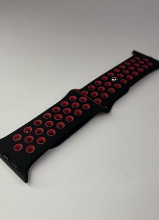 Ремешок для apple watch 38mm/40mm в стиле nike sport band силиконовый браслет черный с красным4 фото