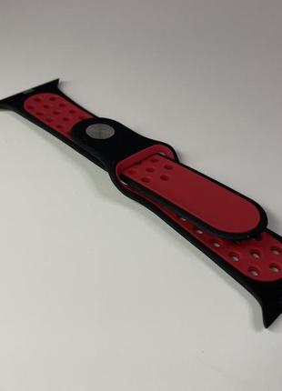 Ремешок для apple watch 38mm/40mm в стиле nike sport band силиконовый браслет черный с красным5 фото