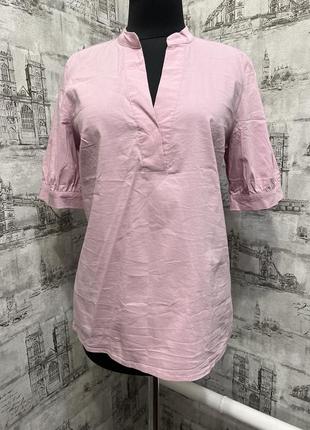 Рожева пудрова рубашка сорочка з коротким рукавом1 фото