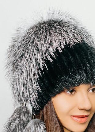 Супер стильная модная шапка из ондатры и чернобурки4 фото