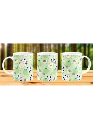 Оригінальна гуртка з принтом. котик ведмедик яблуко зелена. красива. прикольна.