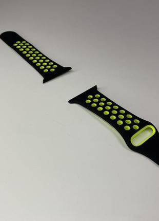 Ремешок для apple watch 38mm/40mm series 1/2/3/4 в стиле nike sport band браслет черный с зеленым2 фото