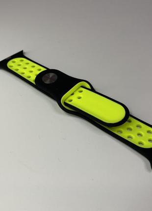 Ремешок для apple watch 38mm/40mm series 1/2/3/4 в стиле nike sport band браслет черный с зеленым4 фото
