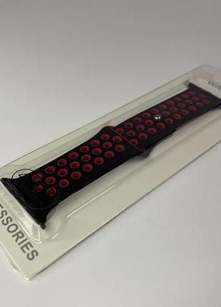 Ремешок для apple watch 42mm/44mm в стиле nike sport band силиконовый браслет черный с красным6 фото
