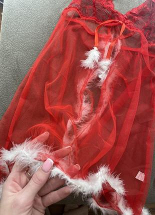 Пеньюар новогодний красный снегурочки наряд праздничный нижнее белье8 фото