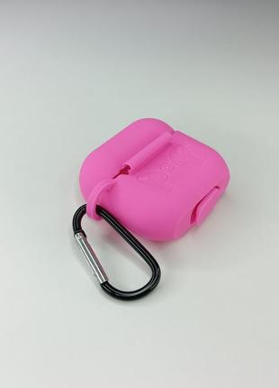 Чохол для airpods 3 з карабіном щільний силіконовий чохол для навушників рожевий2 фото