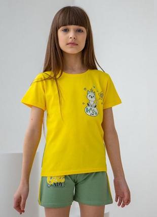 Пижама для девочки с шортами котик 75633 фото