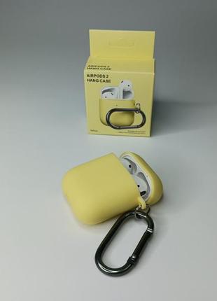 Чехол hand case original для airpods 1 / 2 с карабином плотный силиконовый чехол для наушников желтый1 фото