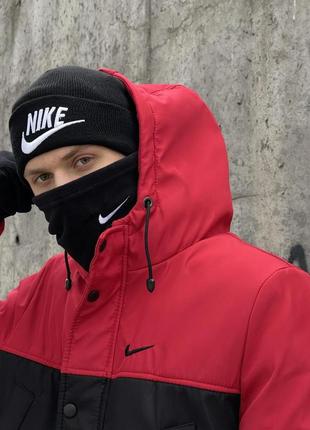 Комплект трикотажна шапка nike чорна + баф nike чорний + перчатки фліс чорні