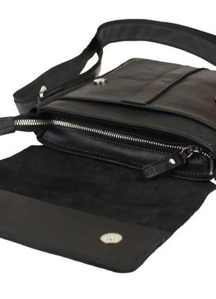 Чоловіча шкіряна сумка через плече планшет месендджер з клапаном чорна gmsmvp125-23 фото