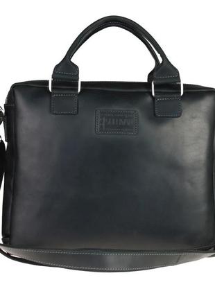 Кожаная мужская сумка для документов а4 с ручками большая горизонтальная через плечо черная smg73 фото