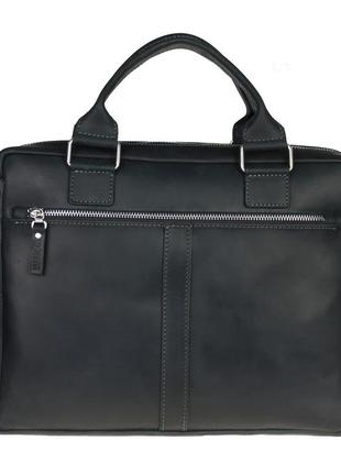 Кожаная мужская сумка для документов а4 с ручками большая горизонтальная через плечо черная smg72 фото