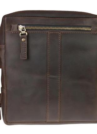Чоловіча шкіряна сумка через плече планшет местенджер коричнева gmsmvp1342 фото
