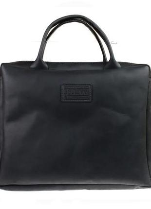 Кожаная мужская сумка для документов а4 с ручками большая горизонтальная через плечо черная smg164 фото