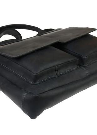 Кожаная мужская сумка для документов а4 с ручками большая горизонтальная через плечо черная smg165 фото