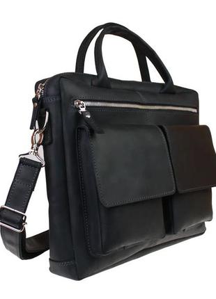 Кожаная мужская сумка для документов а4 с ручками большая горизонтальная через плечо черная smg162 фото