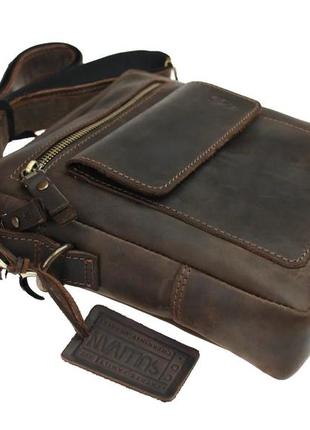 Мужская кожаная сумка-барсетка с ручкой и ремнем через плечо планшет мессенджер коричневая gmsmvp1354 фото