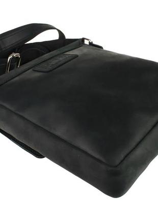 Мужская кожаная сумка через плечо планшет мессенджер с клапаном черная gmsmvp483 фото
