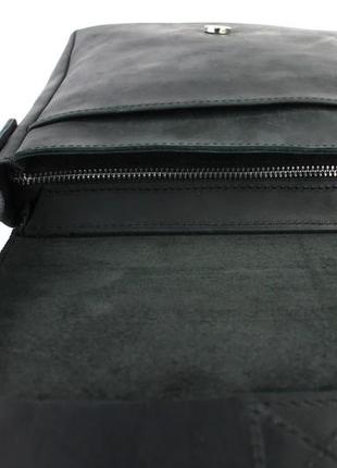 Мужская кожаная сумка через плечо планшет мессенджер с клапаном черная gmsmvp486 фото