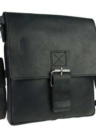 Мужская кожаная сумка через плечо планшет мессенджер с клапаном черная gmsmvp482 фото
