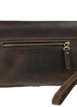 Маленькая мужская кожаная сумка барсетка клатч на руку коричневая gmsmmbk122 фото