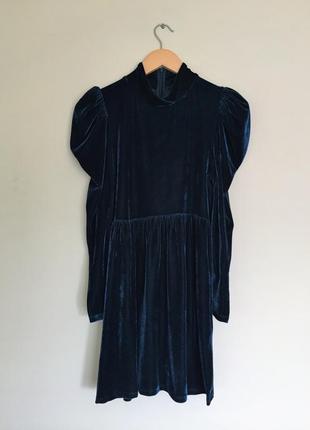 Оксамитове плаття zara р. m велюрова сукня, бархатное платье с пышными рукавами4 фото