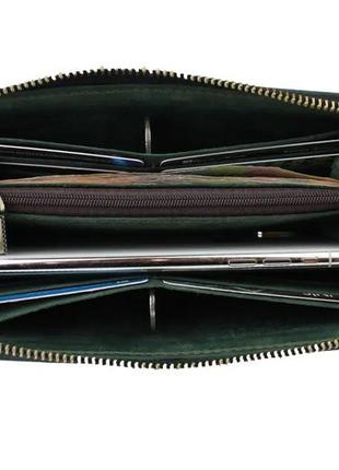 Великий чоловічий гаманець клатч на змійці з натуральної шкіри зелений2 фото