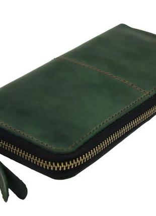 Великий чоловічий гаманець клатч на змійці з натуральної шкіри зелений1 фото