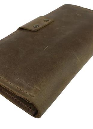 Чоловічий шкіряний гаманець купюрник-ленгер із натуральної шкіри оливковий3 фото