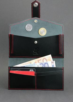 Жіночий шкіряний гаманець кланч купюрник лонгер з натуральної шкіри чорний з червоним5 фото