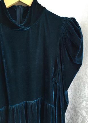 Оксамитове плаття zara р. m велюрова сукня, бархатное платье с пышными рукавами9 фото