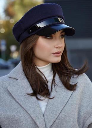 Синяя кашемировая кепка кепи braxton джоанна фуражка капитанка с лаковым козырьком кашемир