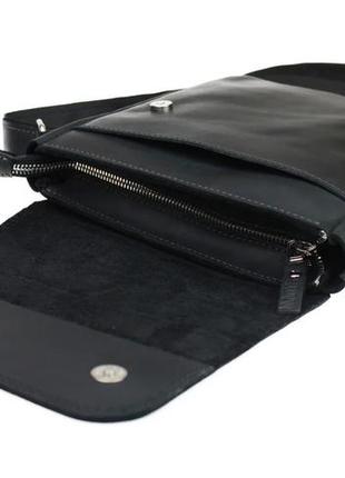 Чоловіча шкіряна сумка через плече планшет месендджер з клапаном чорна gmsmvp1284 фото