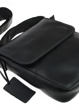Чоловіча шкіряна сумка через плече планшет месендджер з клапаном чорна gmsmvp1283 фото