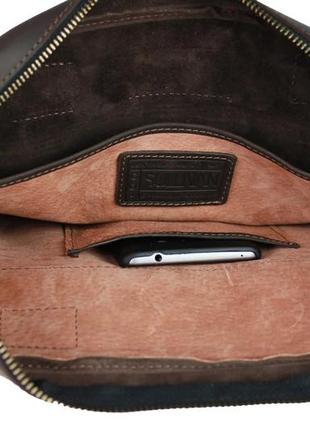 Кожаная мужская сумка для документов а4 с ручками большая горизонтальная через плечо коричневая smg108 фото