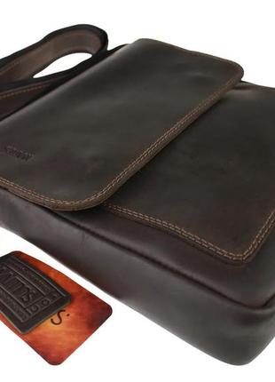 Мужская кожаная сумка через плечо планшет мессенджер с клапаном коричневая gmsmvp713 фото