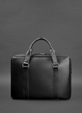 Кожаная мужская сумка для ноутбука и документов большая горизонтальная через плечо с ручками черная3 фото