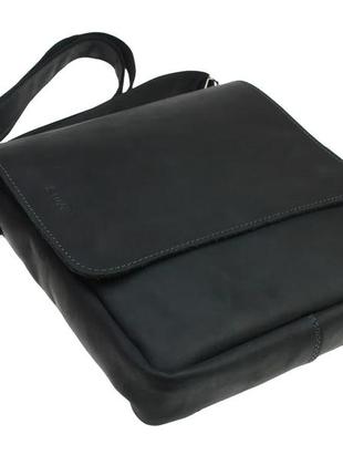Мужская кожаная сумка через плечо планшет мессенджер с ручкой черная gmsmvp1464 фото